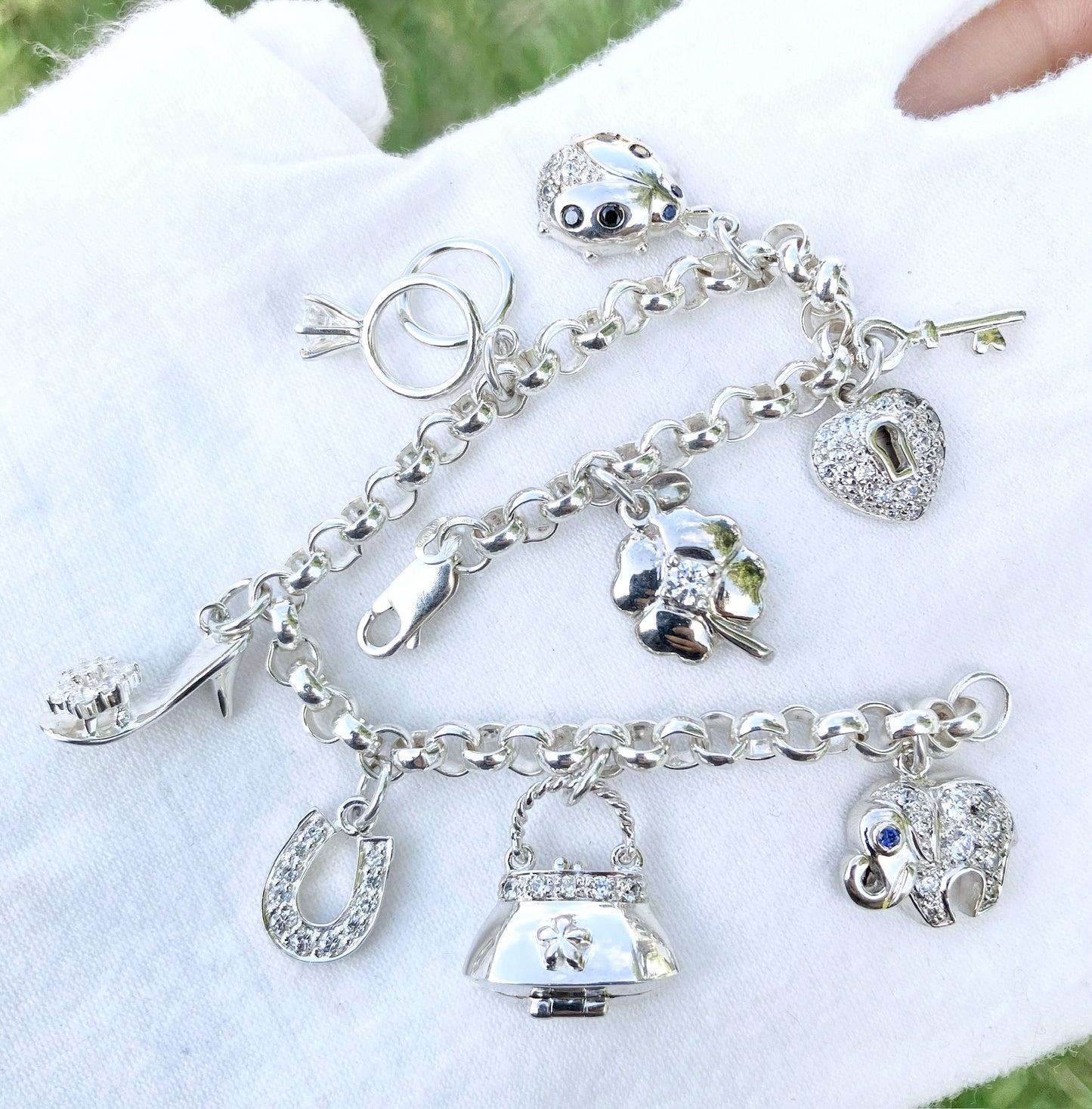 Rolo Link “Diamond” Studded Charm Bracelet