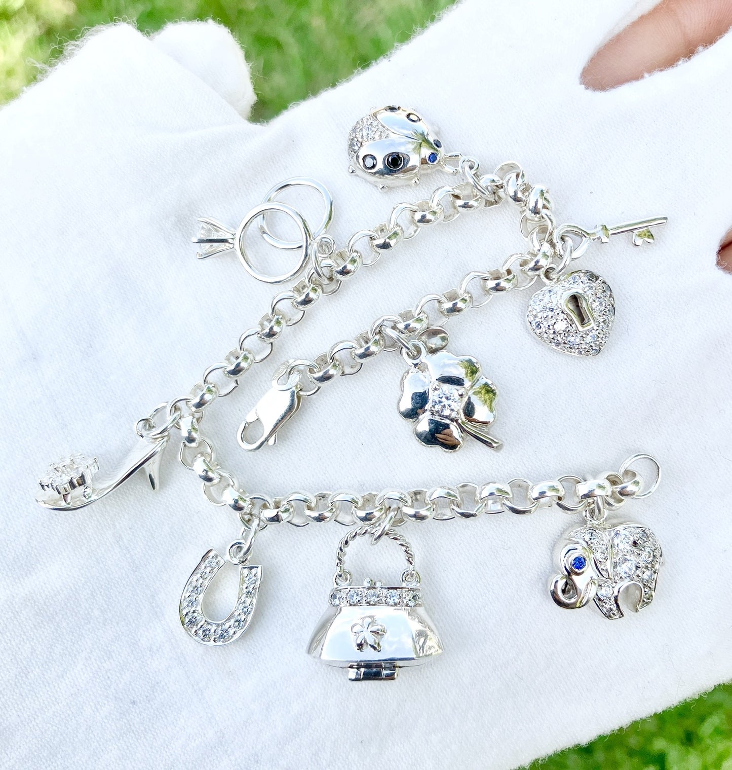 Rolo Link “Diamond” Studded Charm Bracelet