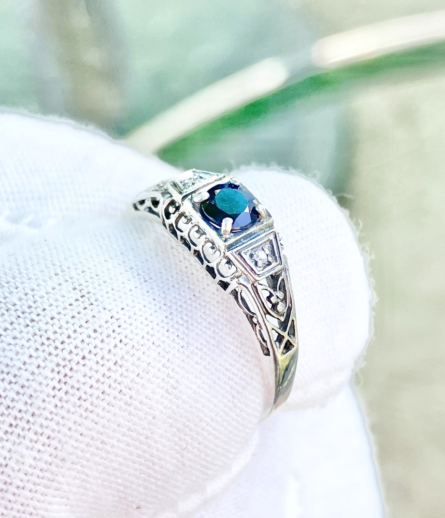 Art Deco Style Sapphire and Diamond Ring
