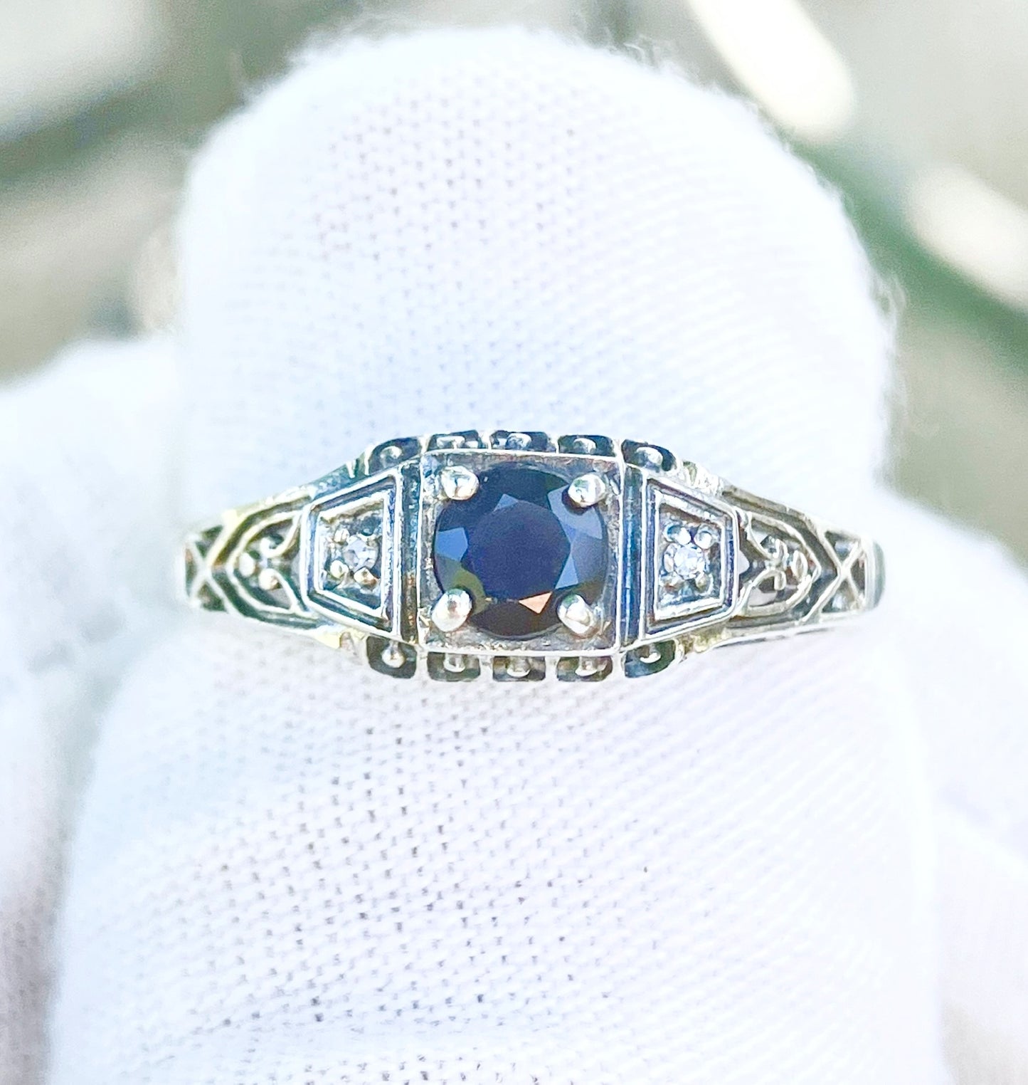 Art Deco Style Sapphire and Diamond Ring