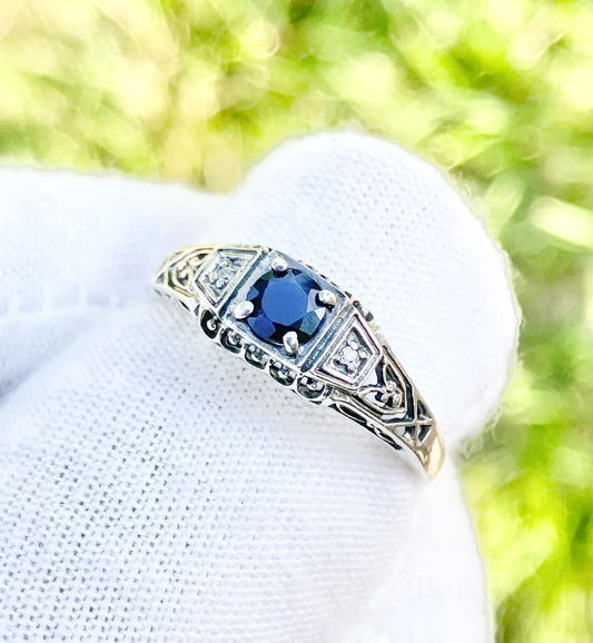 Art Deco Style Sapphire and Diamond Ring