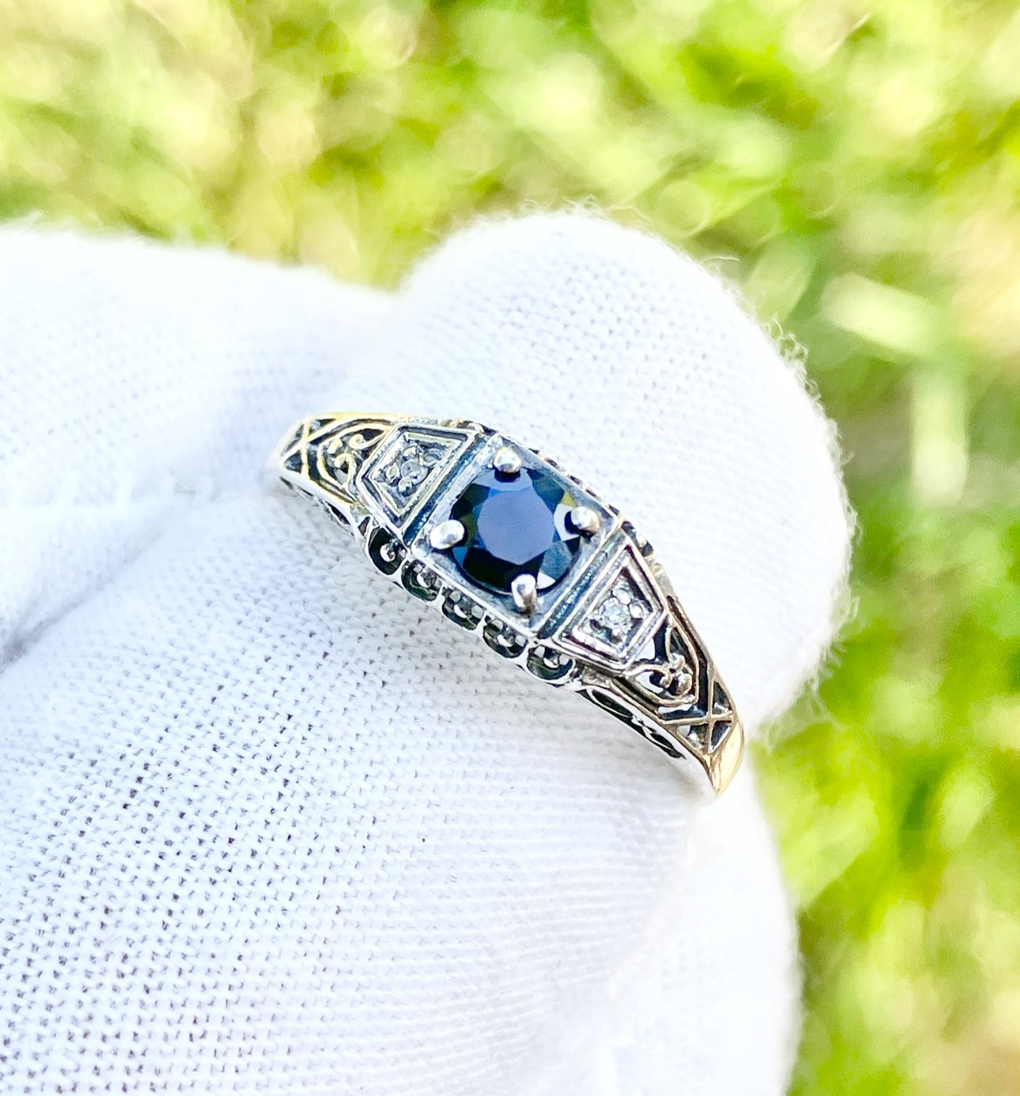 Art Deco Style Sapphire and Diamond Ring