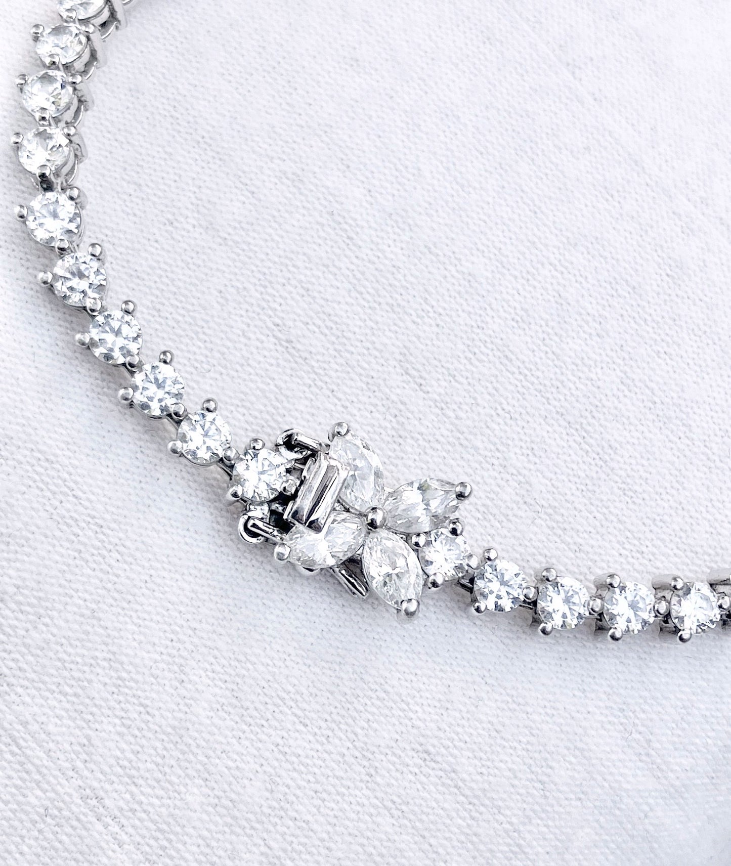 “Diamond” Tennis Bracelet with Marquise “Diamond” Floral Clasp