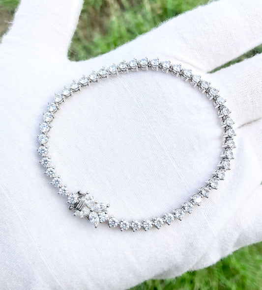 “Diamond” Tennis Bracelet with Marquise “Diamond” Floral Clasp
