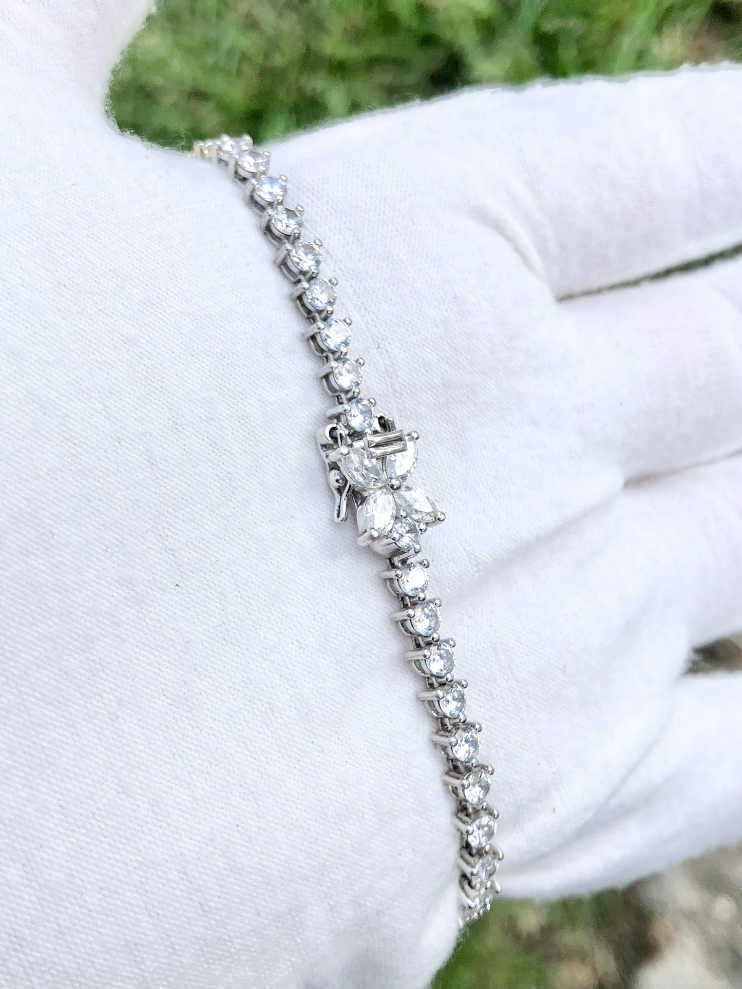 “Diamond” Tennis Bracelet with Marquise “Diamond” Floral Clasp