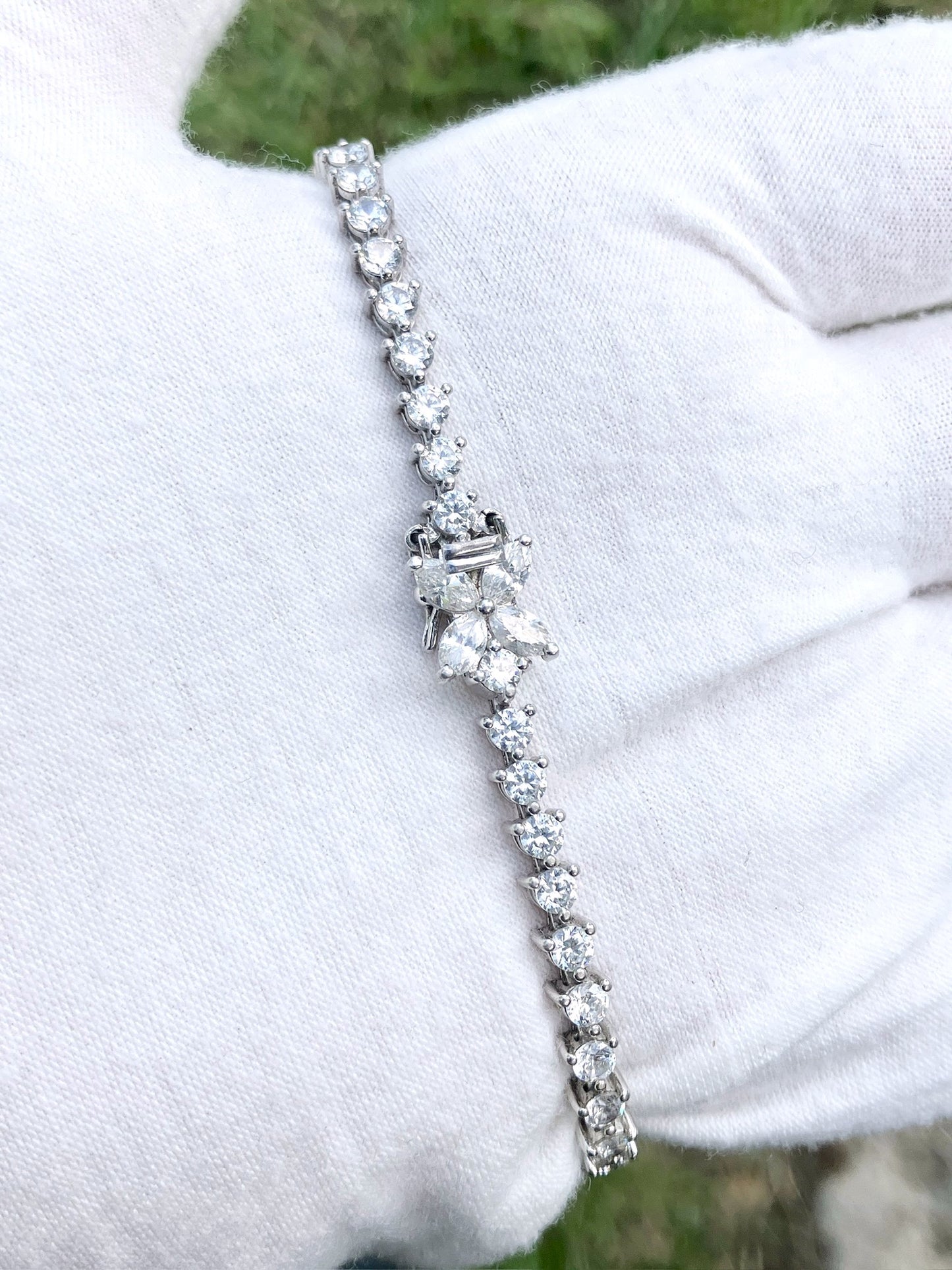 “Diamond” Tennis Bracelet with Marquise “Diamond” Floral Clasp