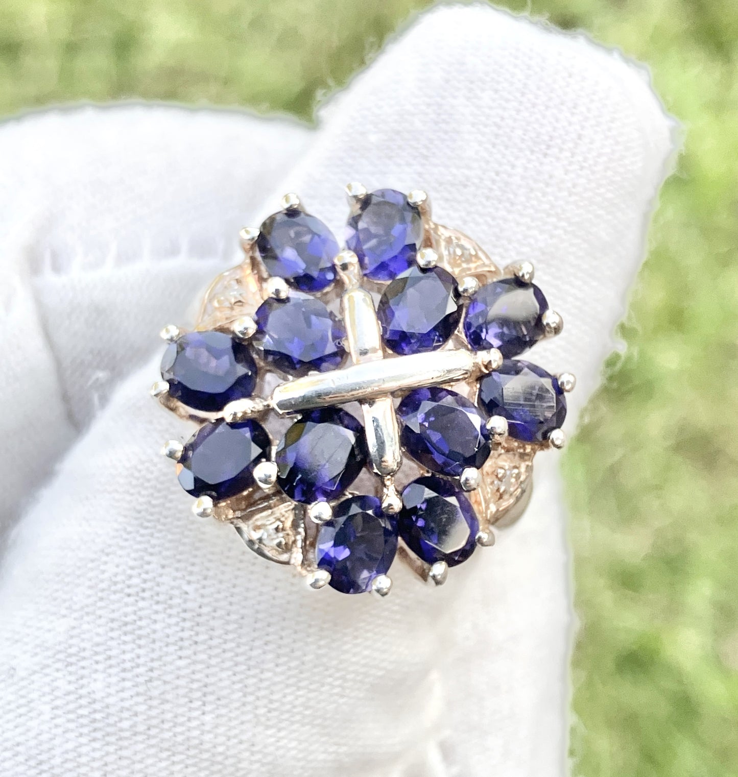 Oval Cut Iolite Cluster Ring with Diamond Accents