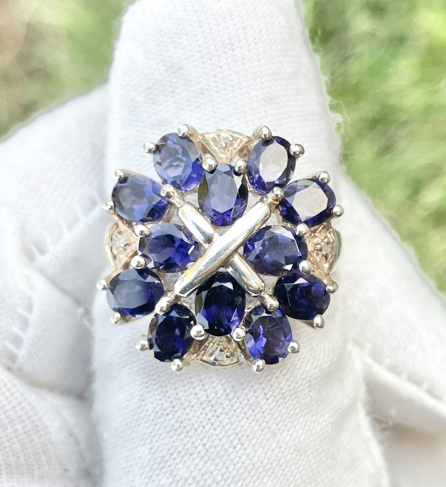 Oval Cut Iolite Cluster Ring with Diamond Accents