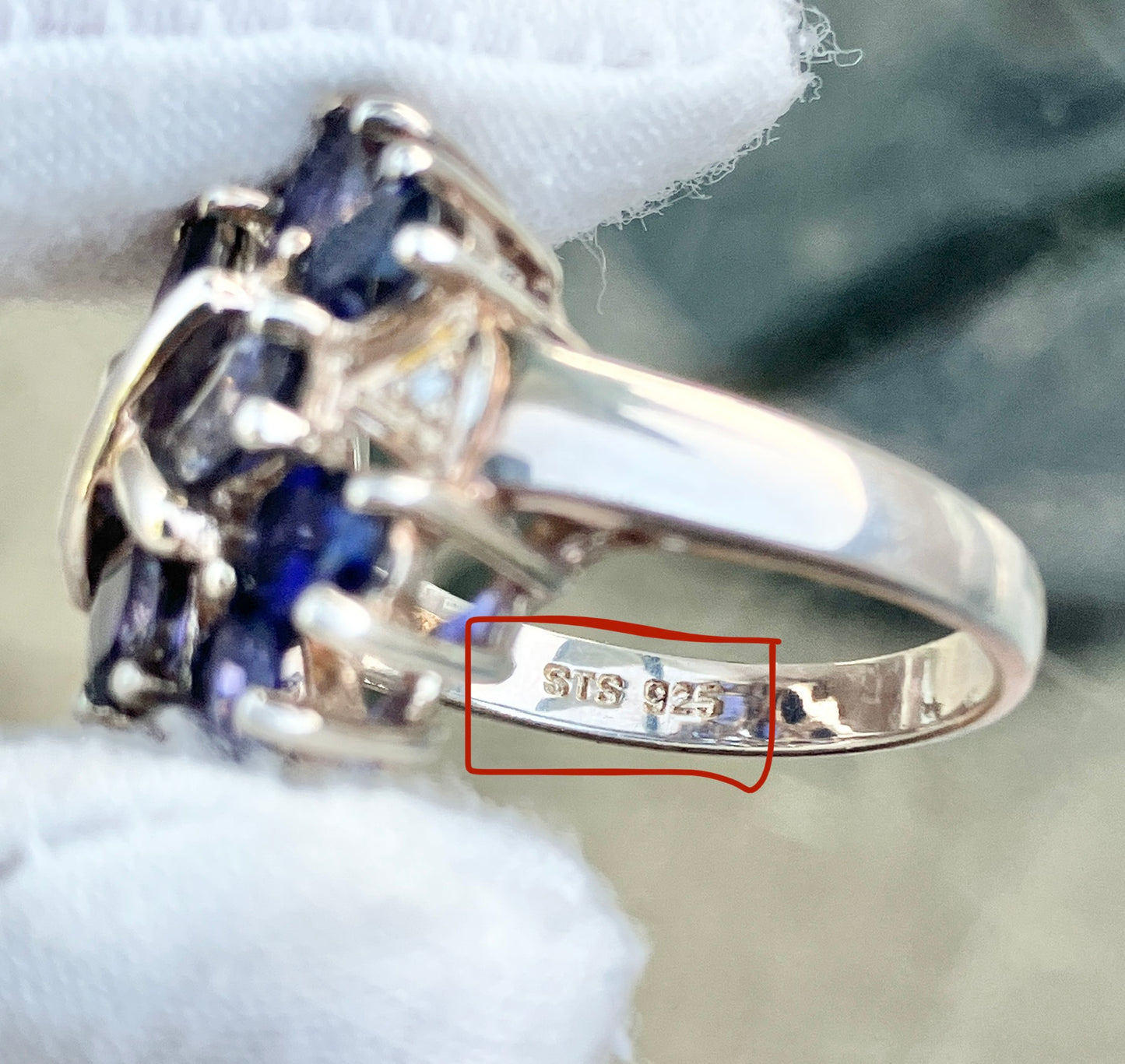 Oval Cut Iolite Cluster Ring with Diamond Accents