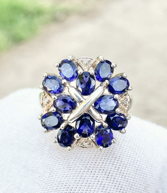 Oval Cut Iolite Cluster Ring with Diamond Accents
