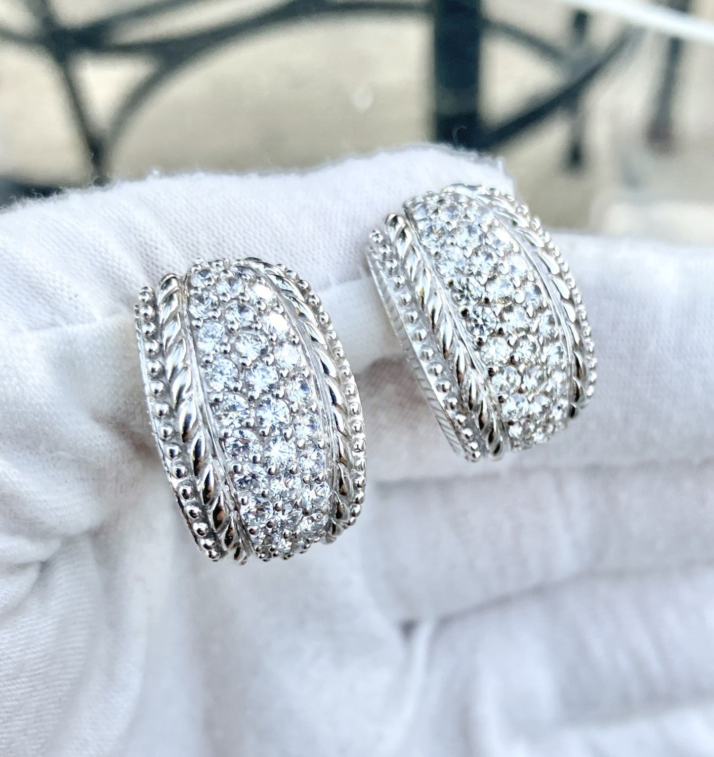 Judith Ripka Pavé "Diamond" Engraved Earrings