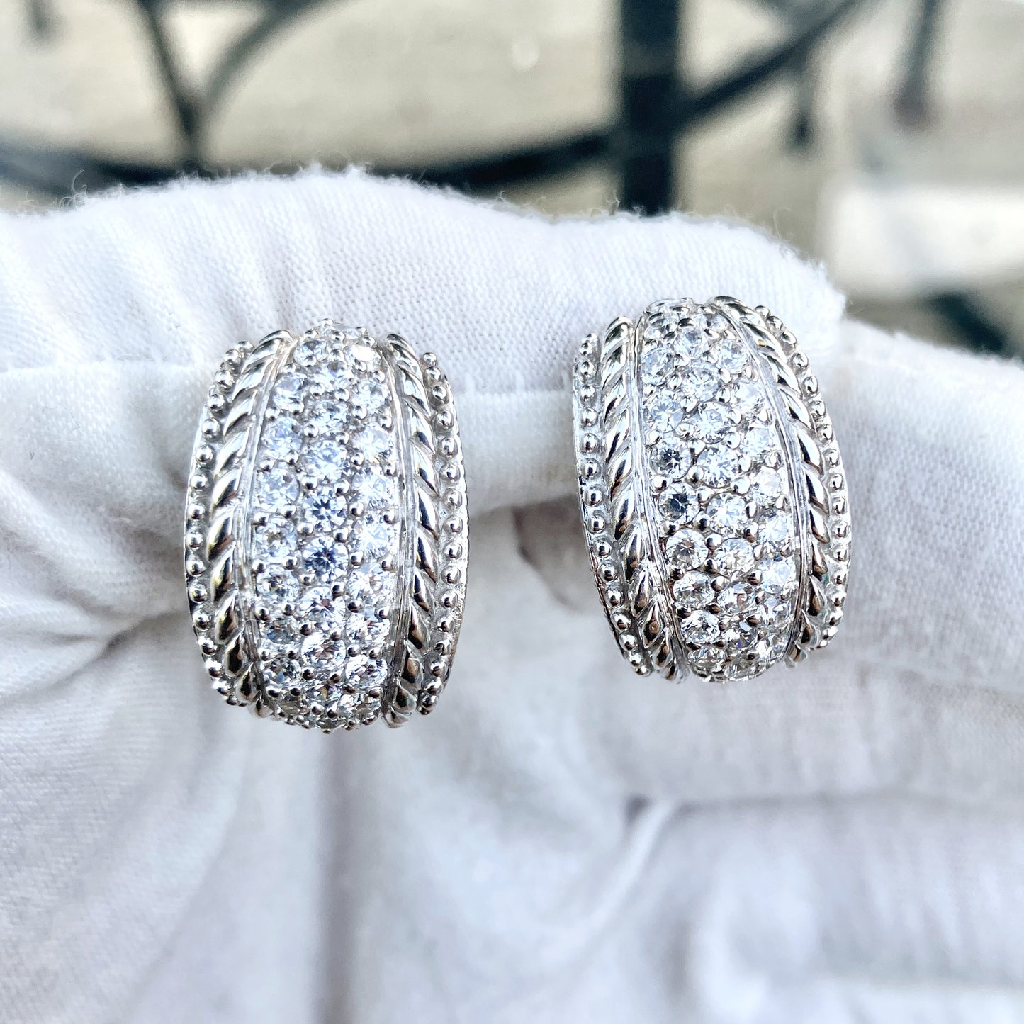 Judith Ripka Pavé "Diamond" Engraved Earrings