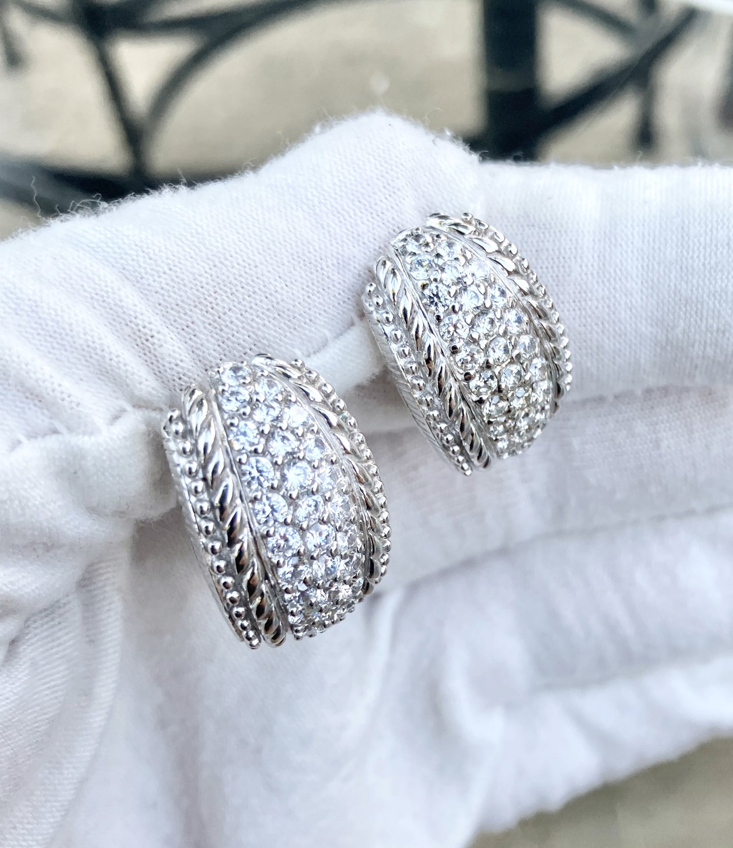 Judith Ripka Pavé "Diamond" Engraved Earrings