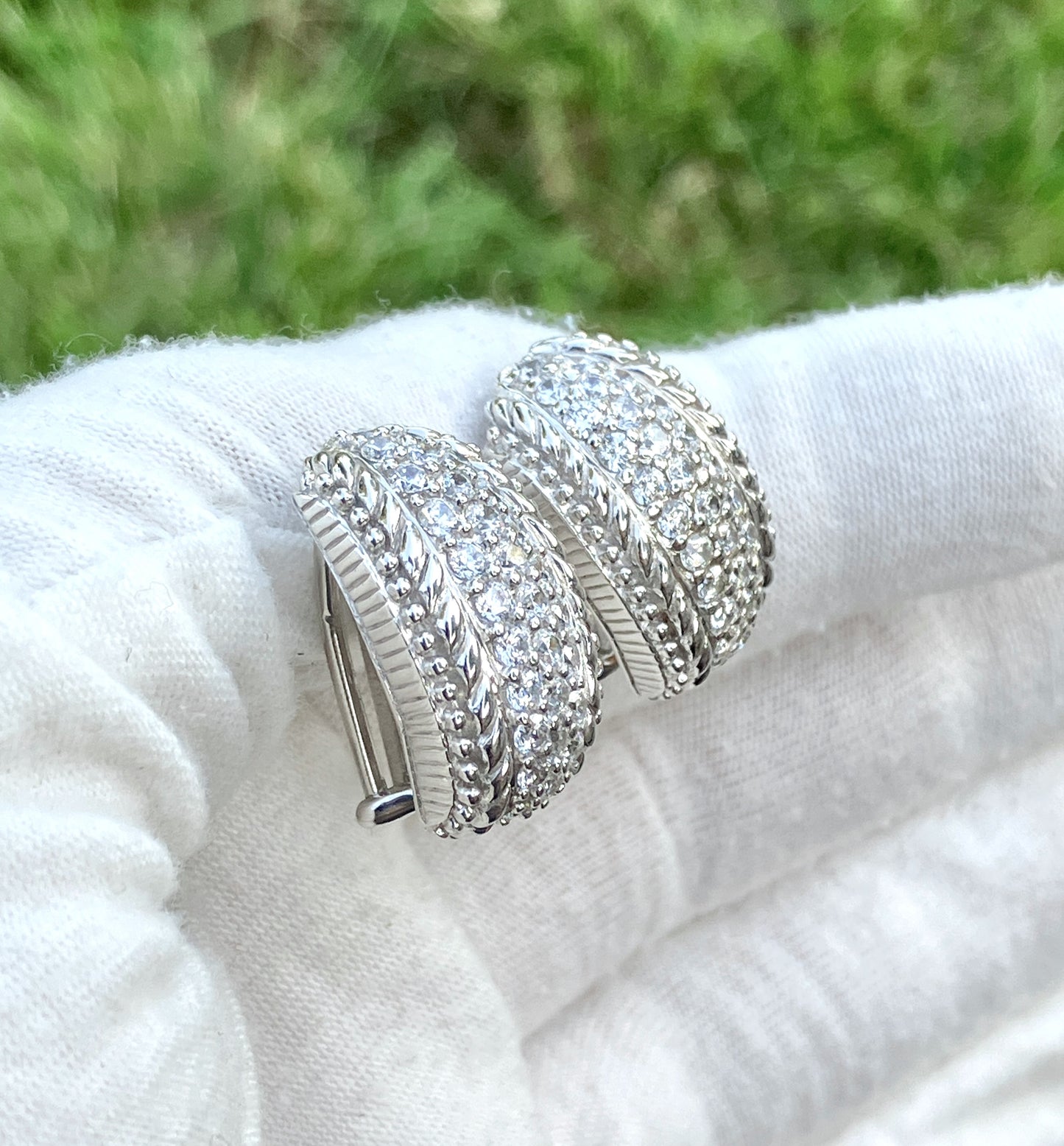 Judith Ripka Pavé "Diamond" Engraved Earrings