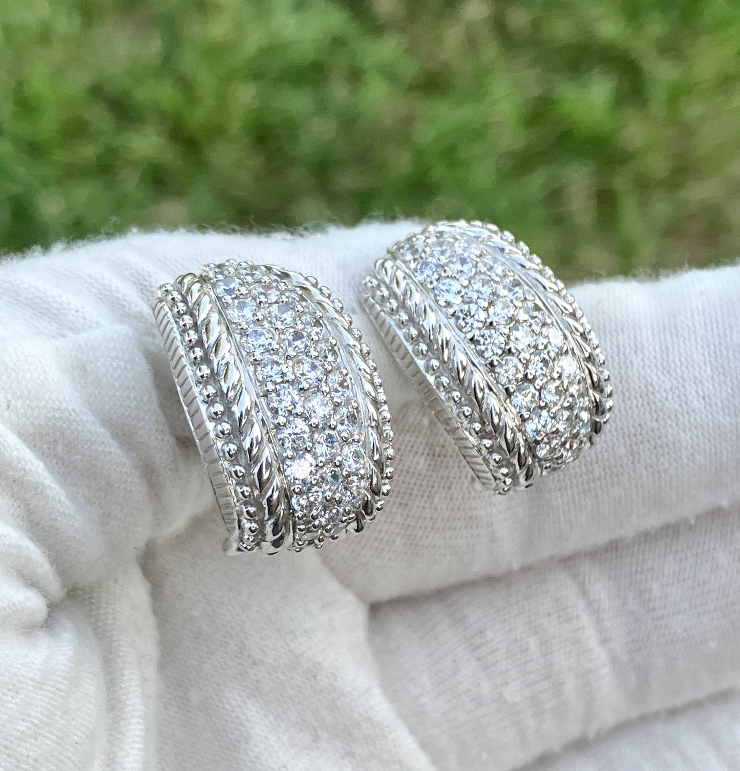 Judith Ripka Pavé "Diamond" Engraved Earrings