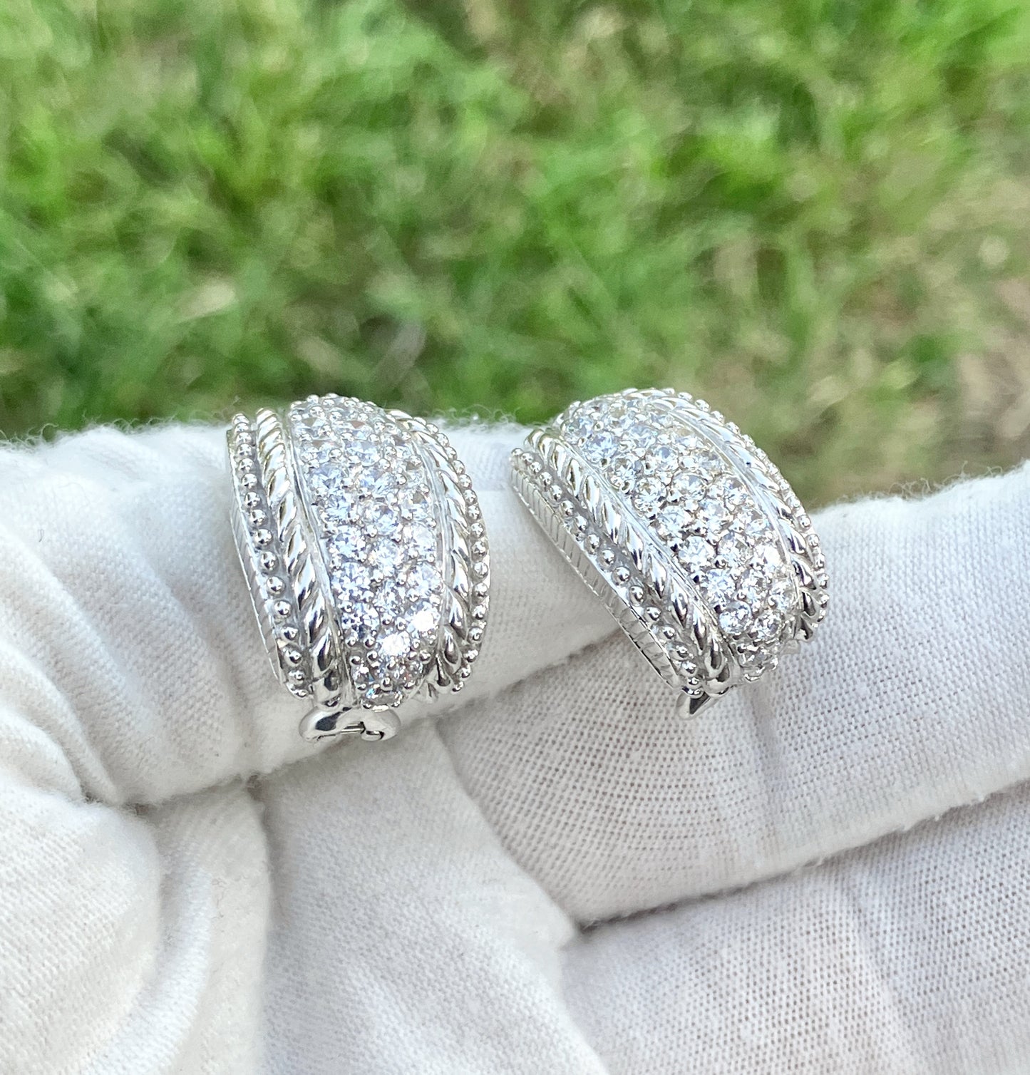 Judith Ripka Pavé "Diamond" Engraved Earrings