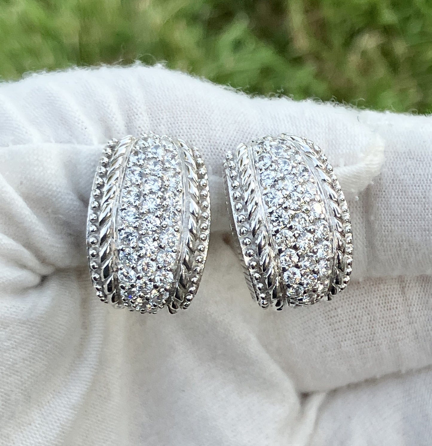 Judith Ripka Pavé "Diamond" Engraved Earrings