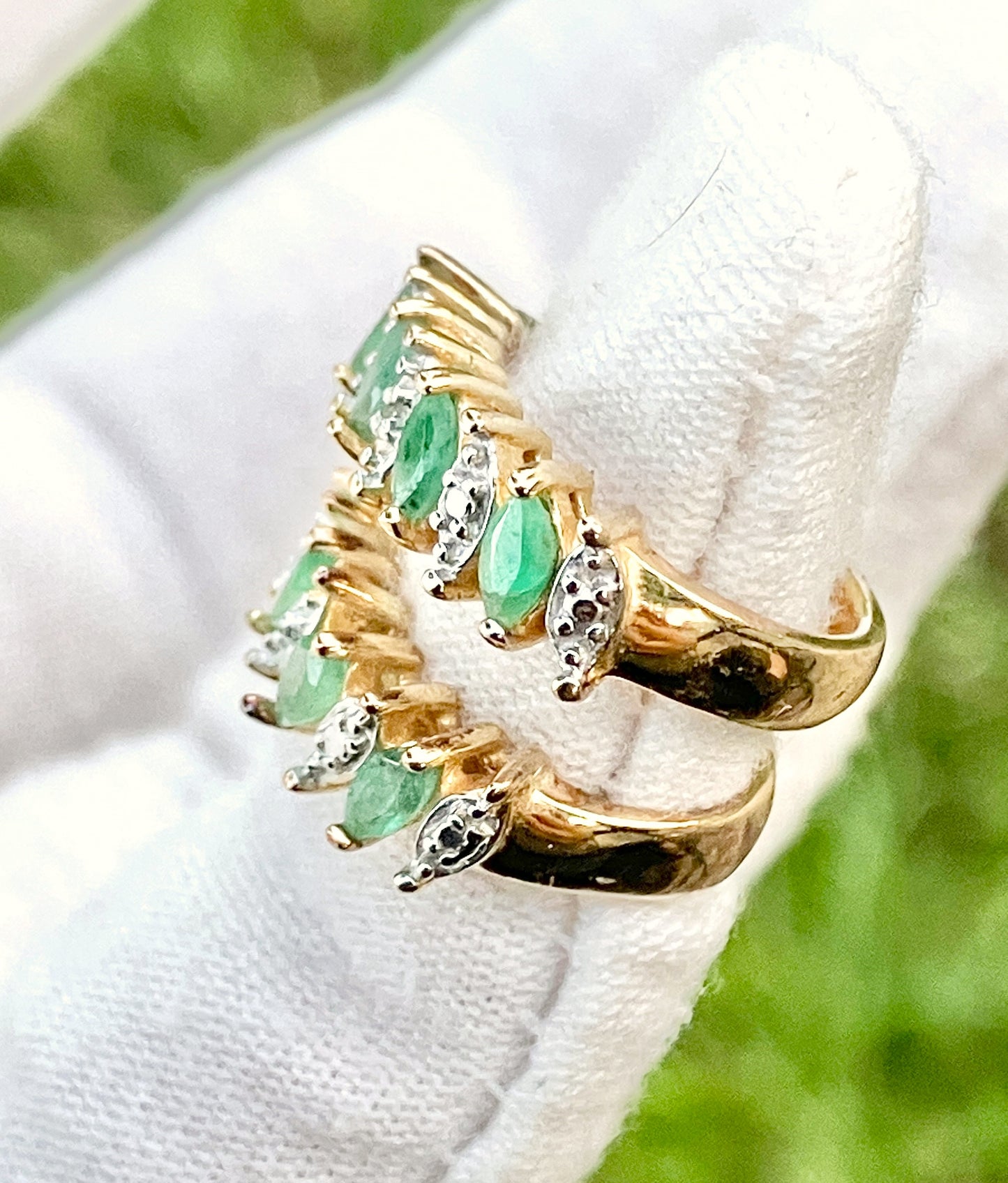 Gold Plated Emerald and Diamond Set