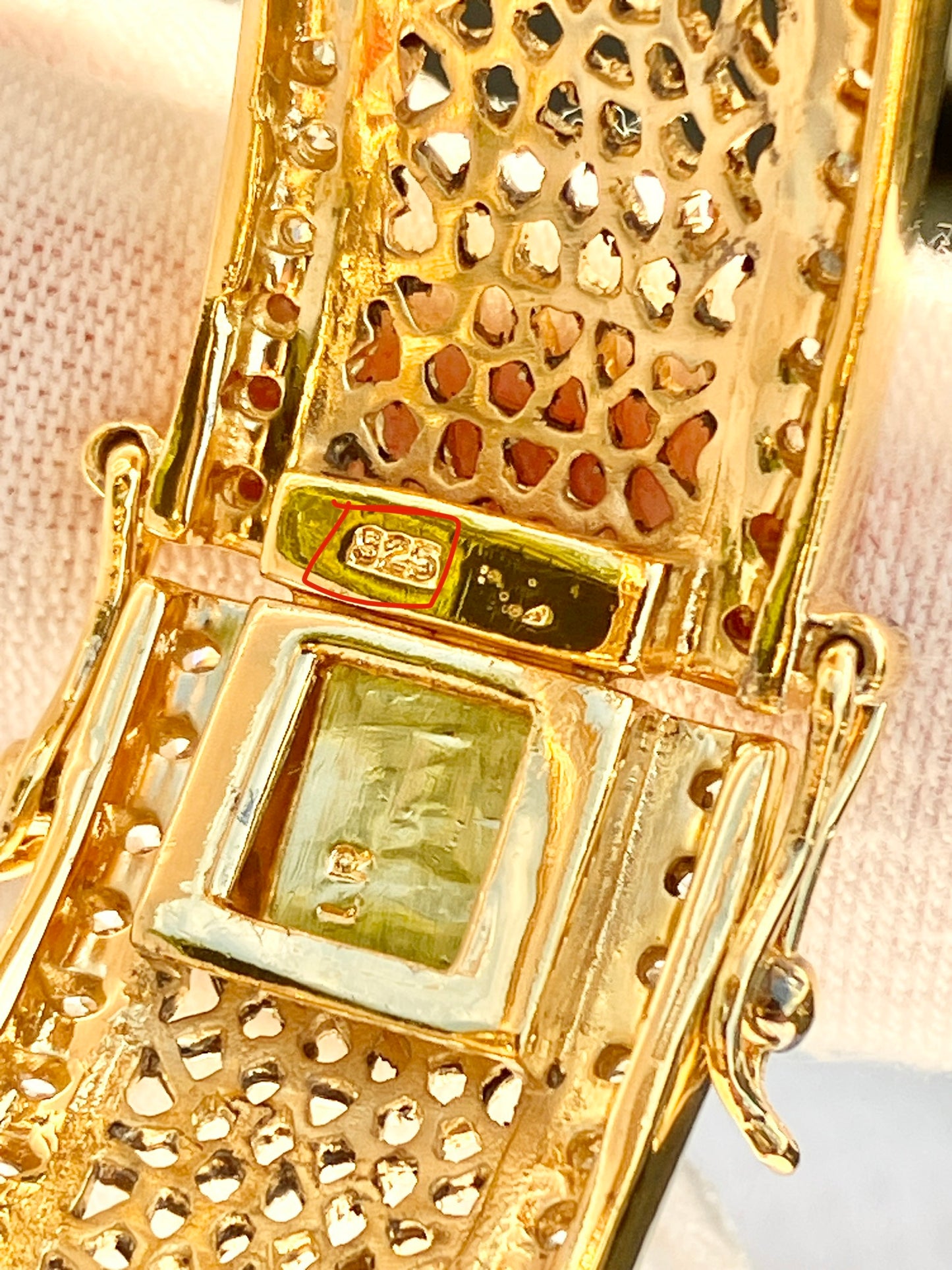 Gold Plated Multi-Stone Filigree Bangle with “Diamond” Accents