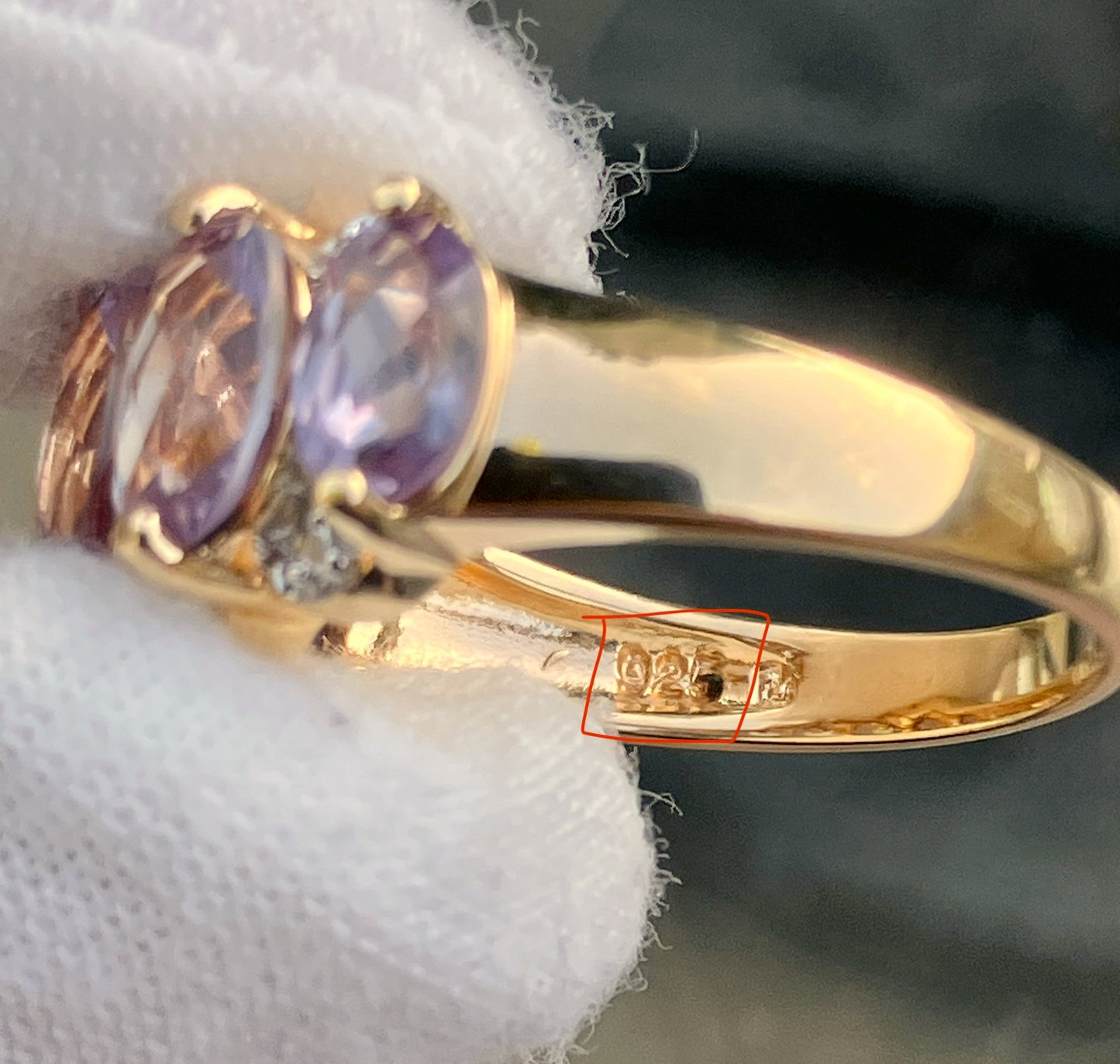 Gold Plated 5-Stone Checkerboard Cut Synthetic Color Change Sapphire Ring with Diamond Accents