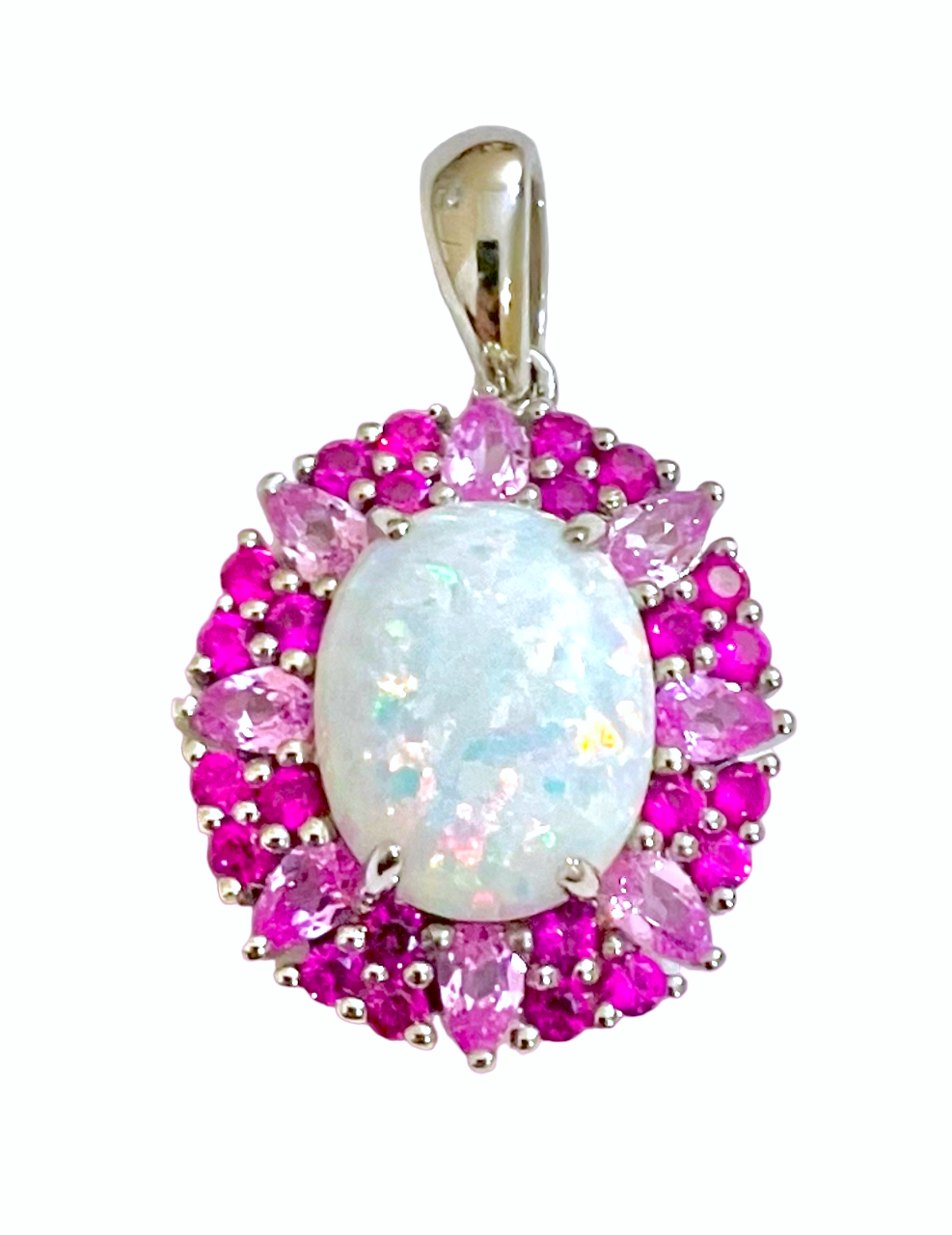 Colgante de Ópalo Sintético en Halos de Baby Pink "Turmalina" y "Rubelita"