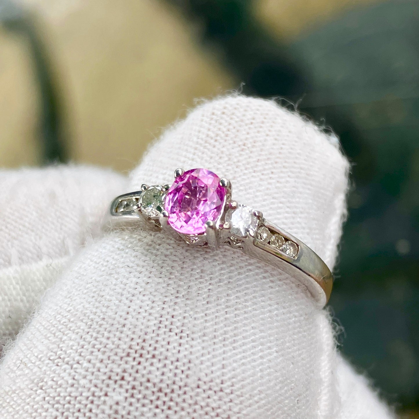 Pink Sapphire and Diamond Ring