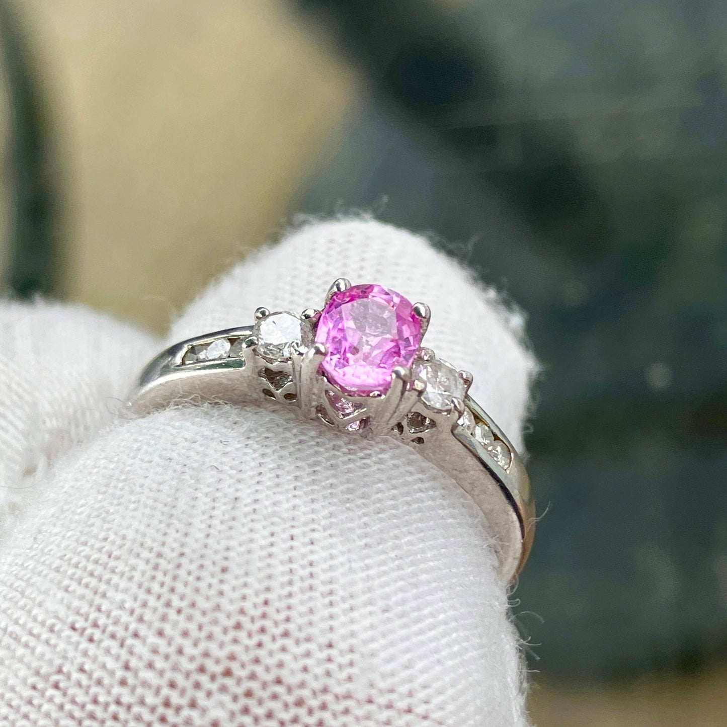 Pink Sapphire and Diamond Ring