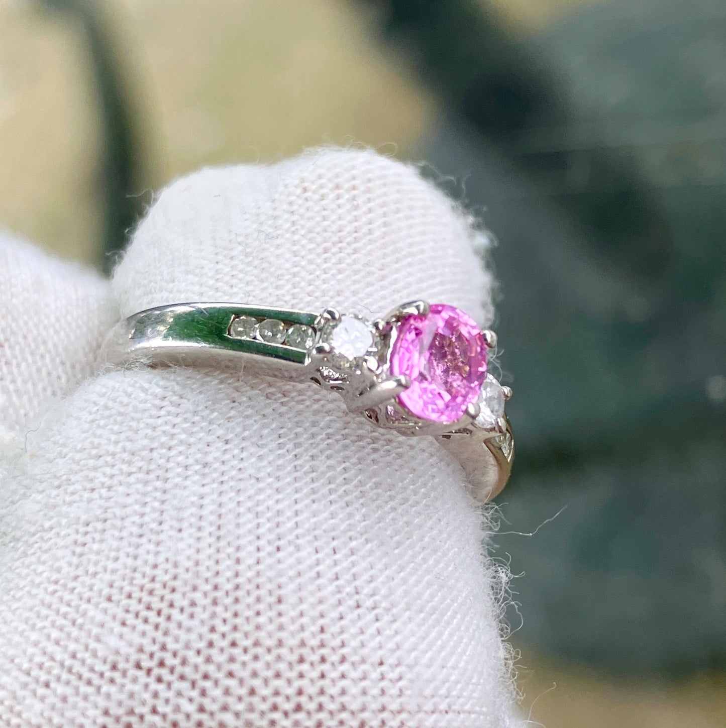 Pink Sapphire and Diamond Ring