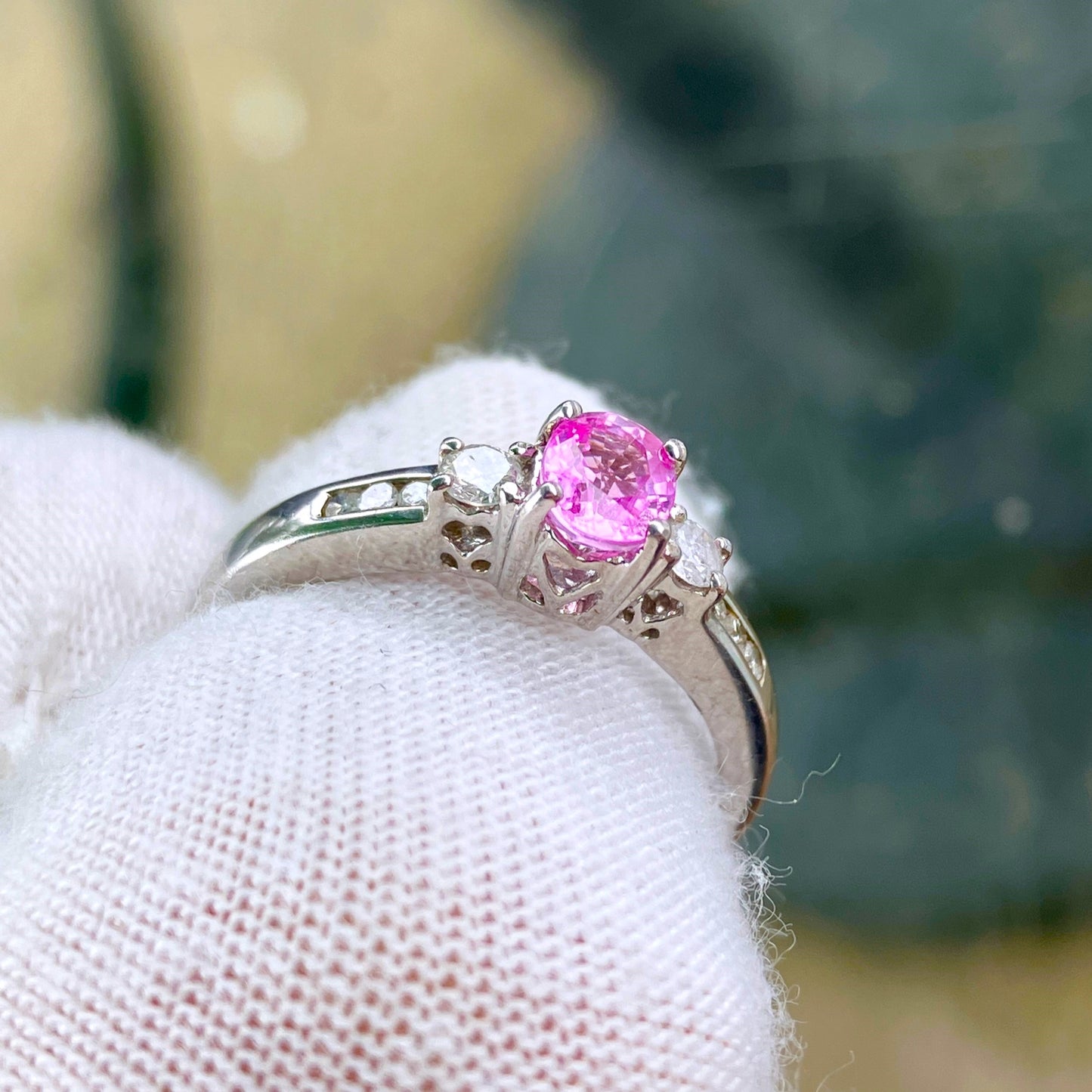 Pink Sapphire and Diamond Ring