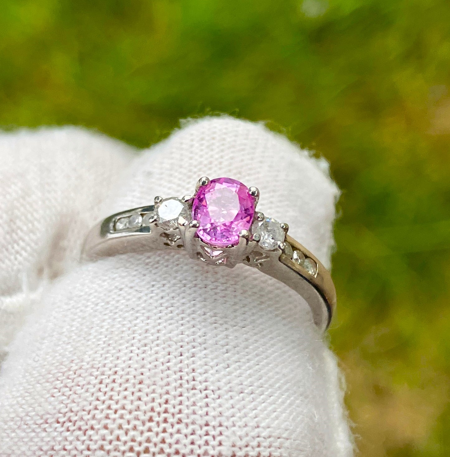 Pink Sapphire and Diamond Ring