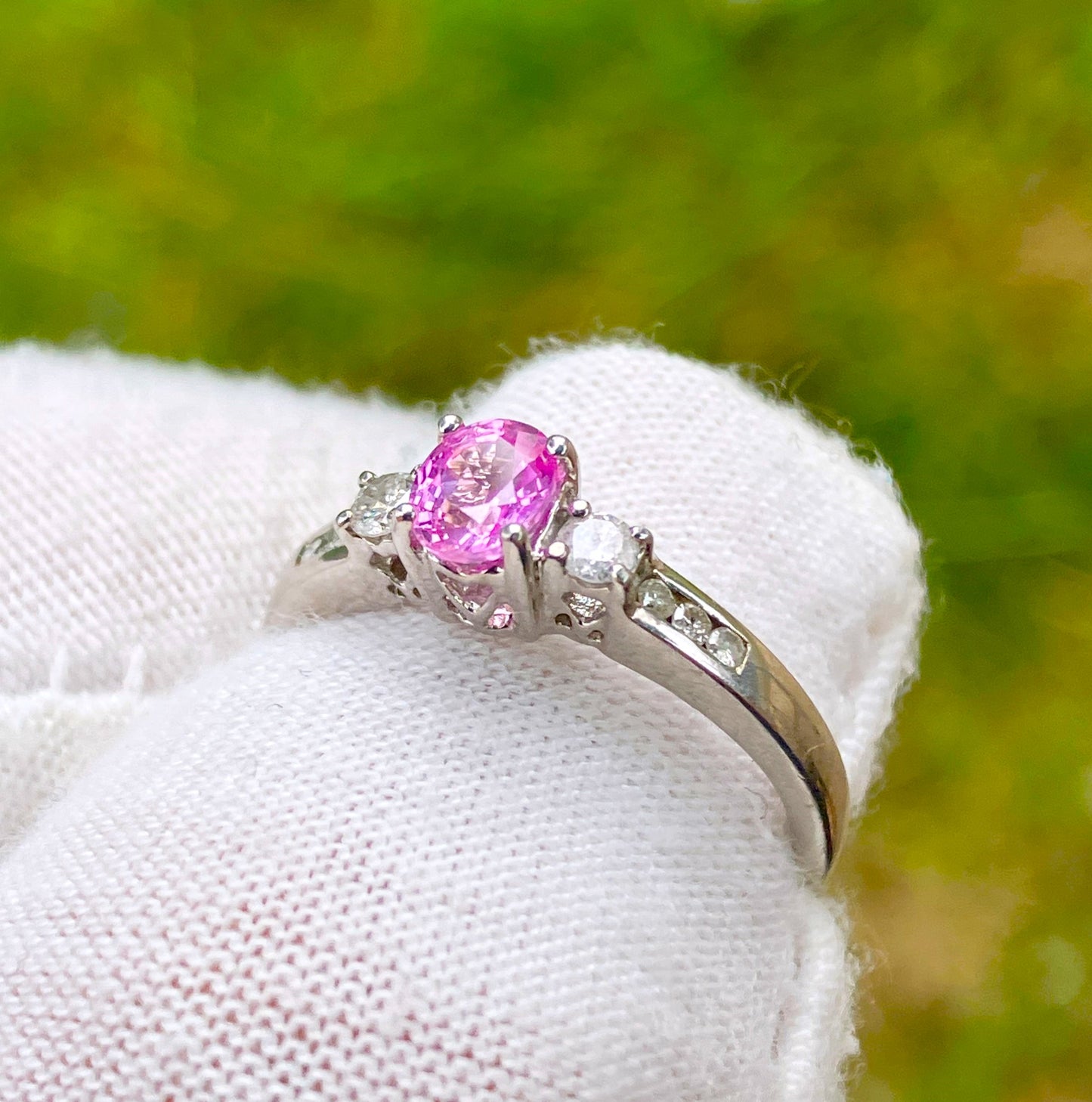Pink Sapphire and Diamond Ring