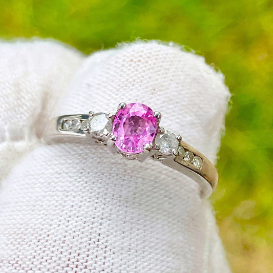Pink Sapphire and Diamond Ring
