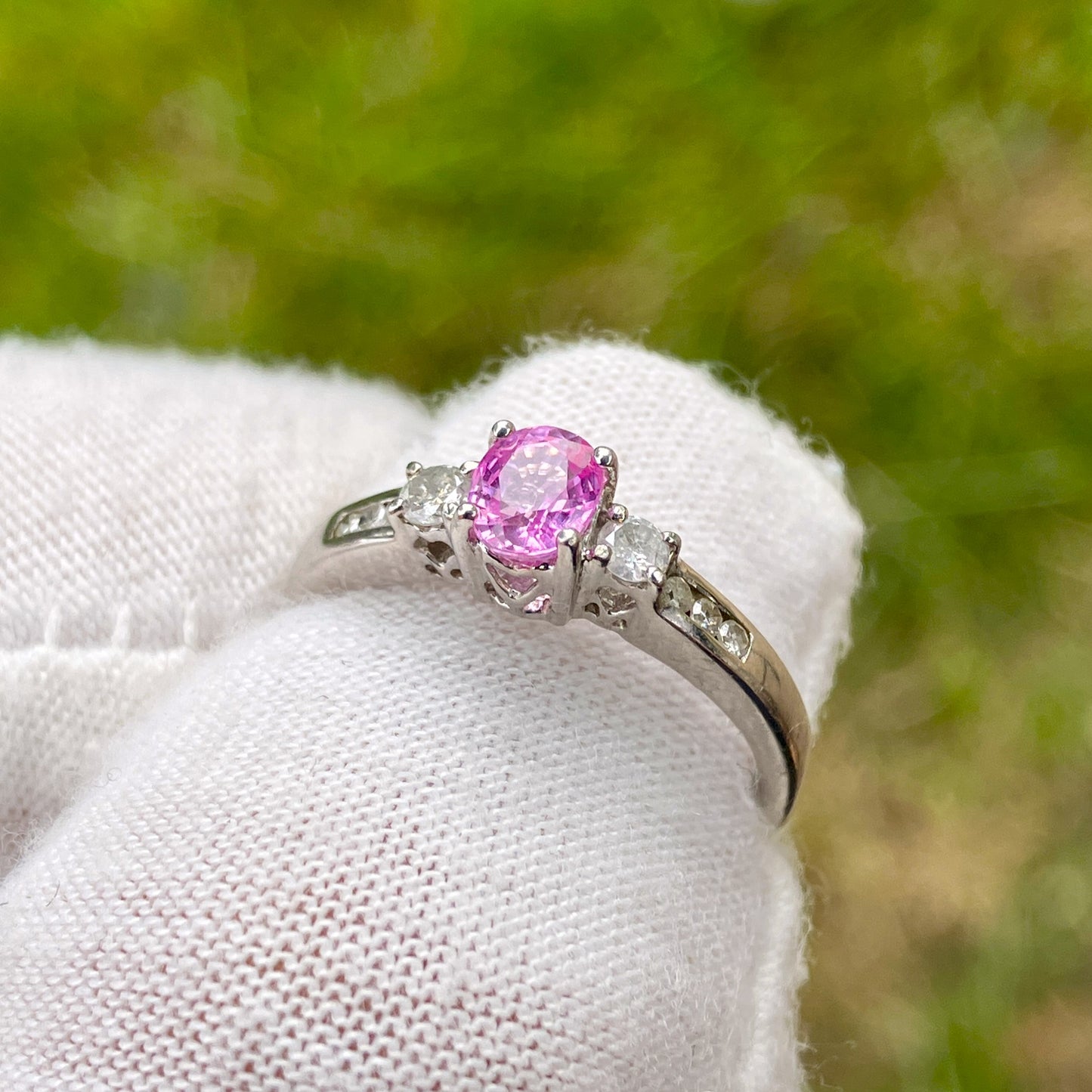Pink Sapphire and Diamond Ring