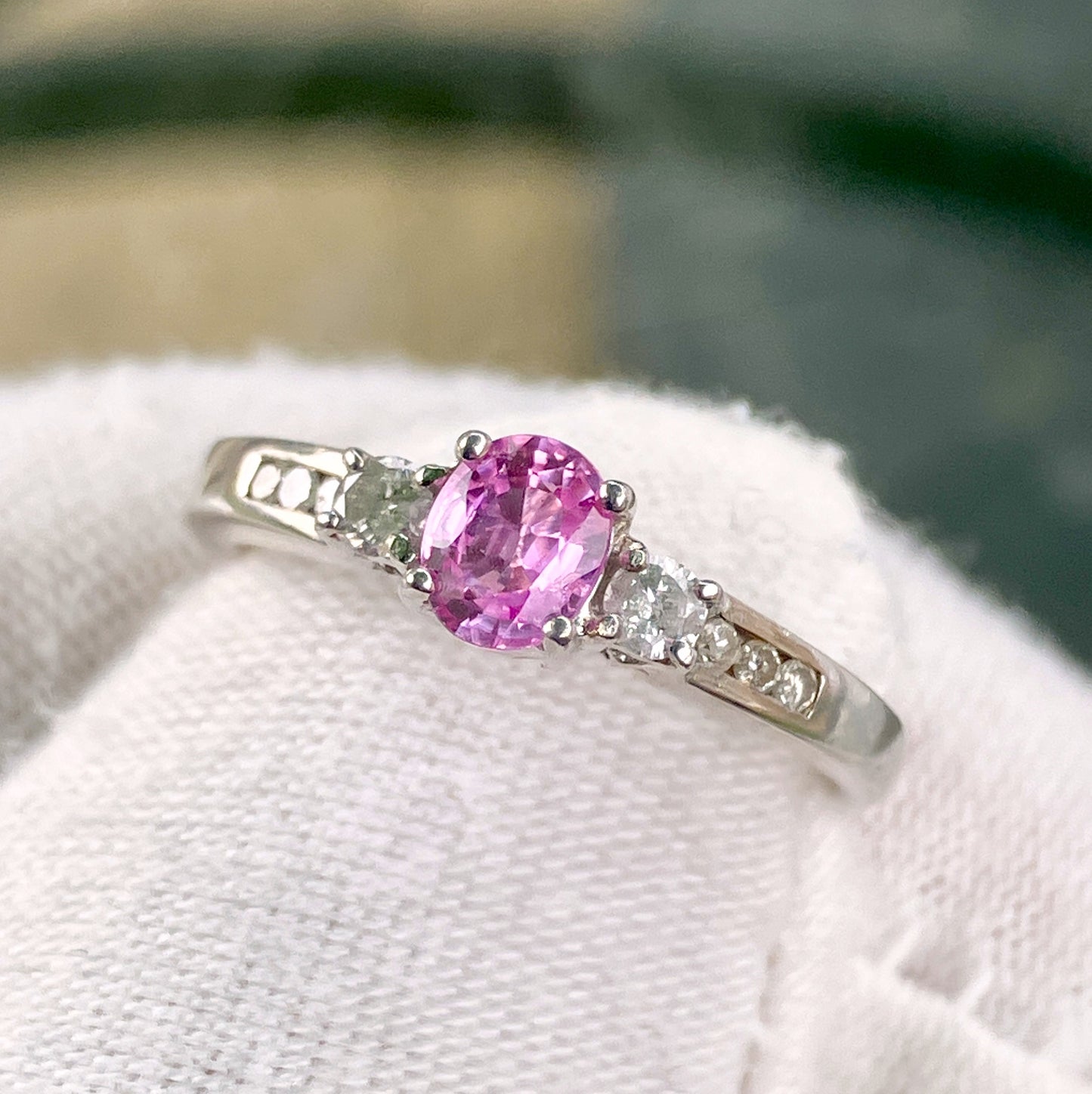 Pink Sapphire and Diamond Ring