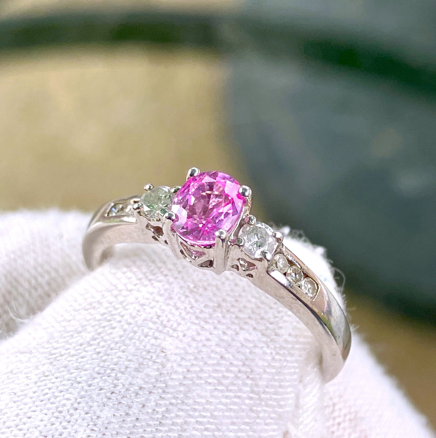 Pink Sapphire and Diamond Ring