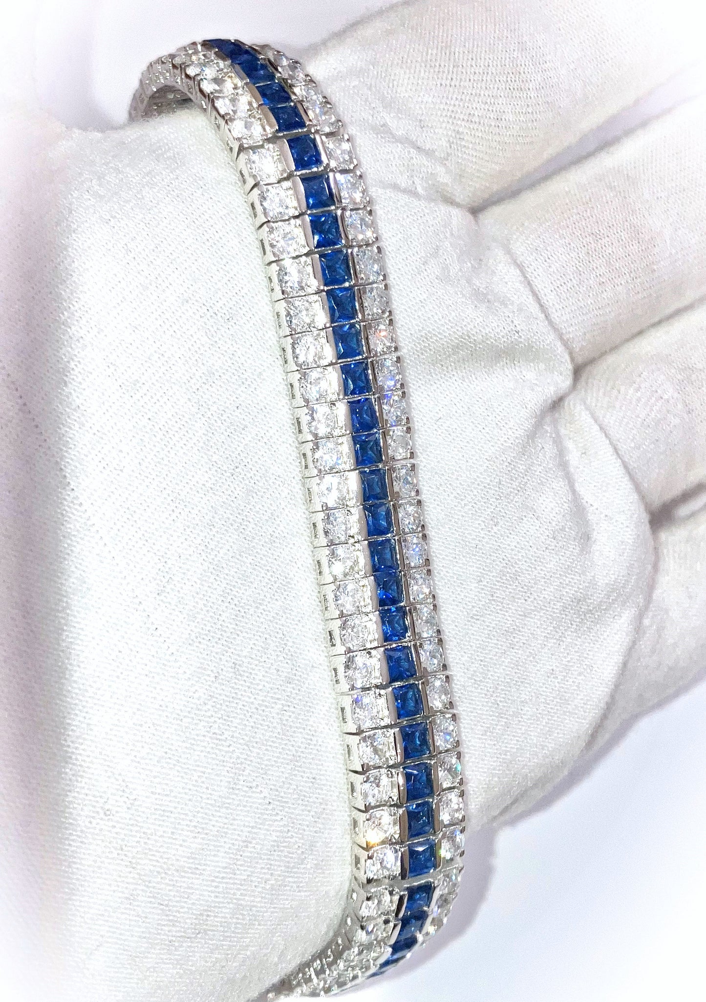 Tri-Row "Diamond" and "Sapphire" Tennis Bracelet
