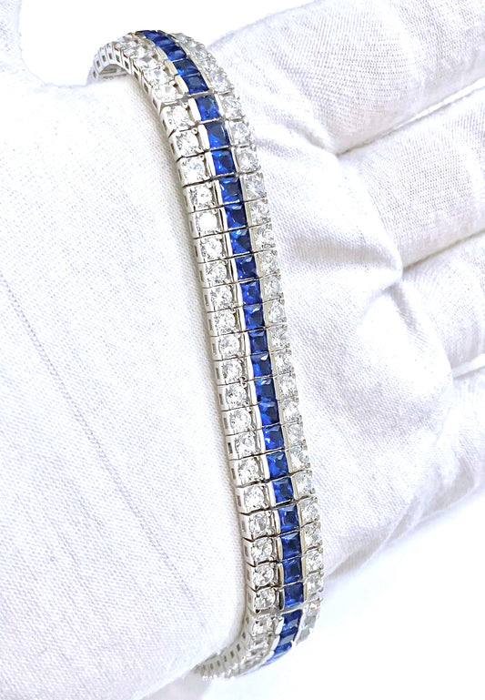 Tri-Row "Diamond" and "Sapphire" Tennis Bracelet