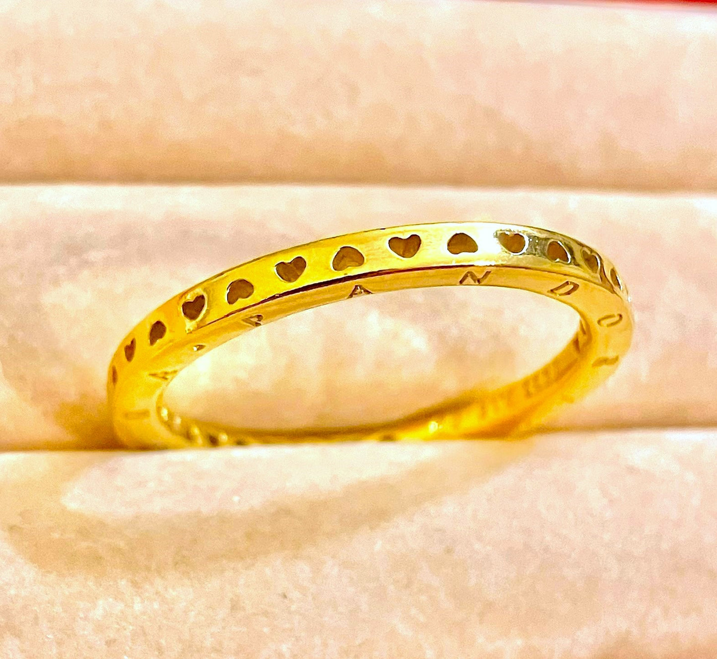 Gold Plated Pandora Logo & Hearts Ring