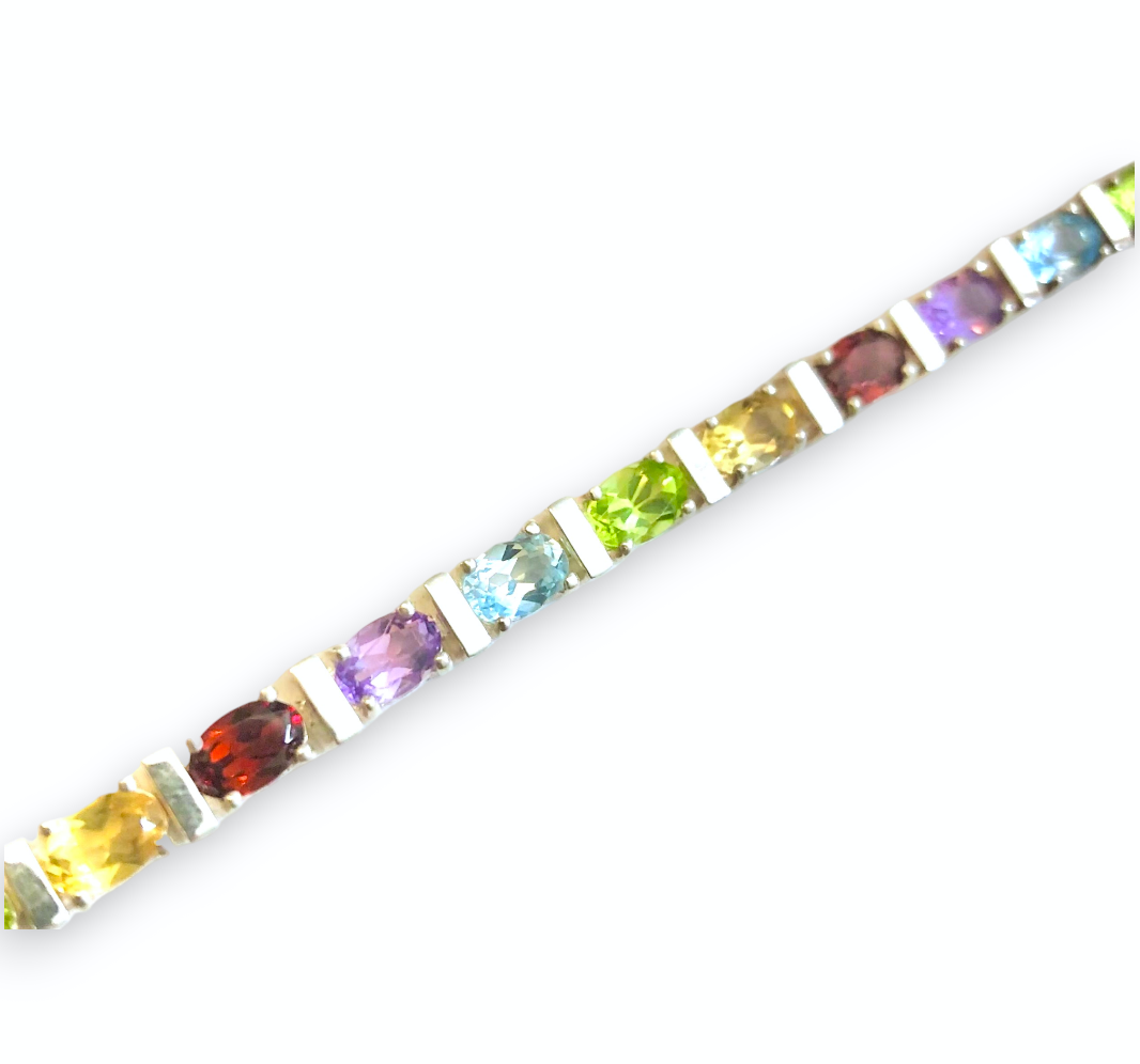 Bar Set Garnet, Citrine, Peridot, Blue Topaz, & Amethyst Bracelet