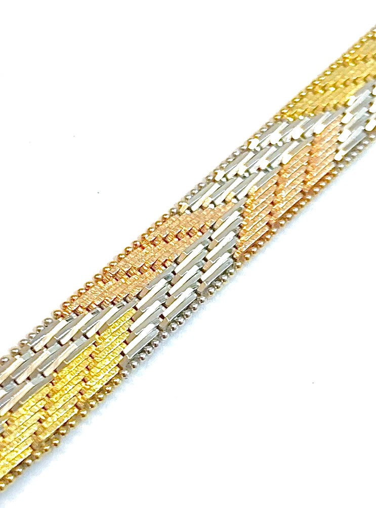 Gold Plated Tri-Color Bricked Arrow Bracelet