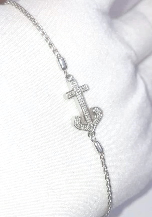 Diamond Anchor in Foxtail Chain Bracelet
