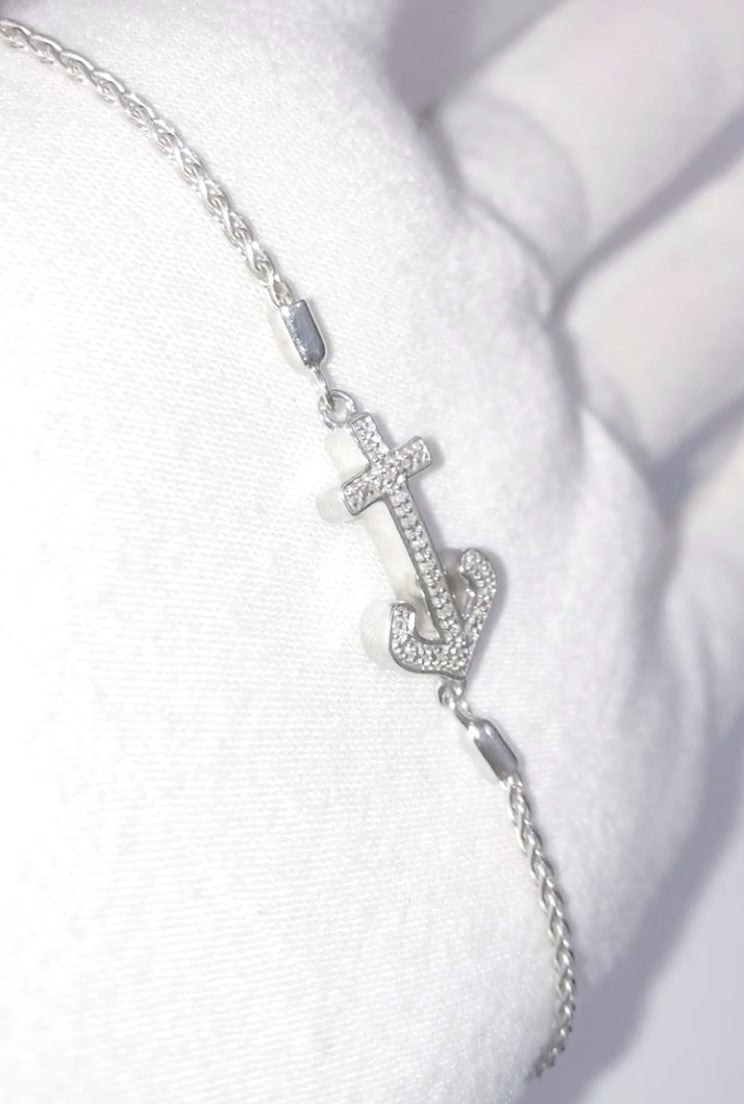 Diamond Anchor in Foxtail Chain Bracelet