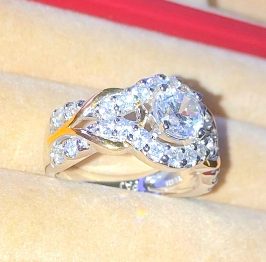 "Diamond" Halo Vine Engagement Ring with Gold Detailing