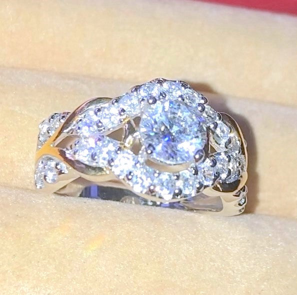 "Diamond" Halo Vine Engagement Ring with Gold Detailing