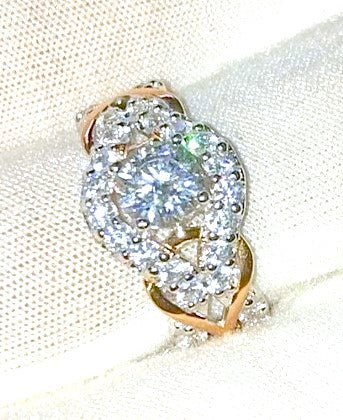 "Diamond" Halo Vine Engagement Ring with Gold Detailing