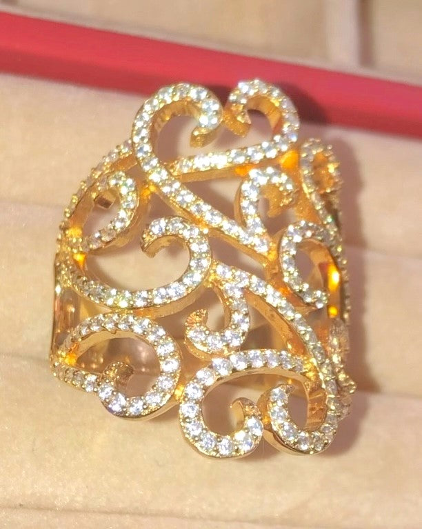 Gold Plated "Diamond" Swirl Long Finger Ring