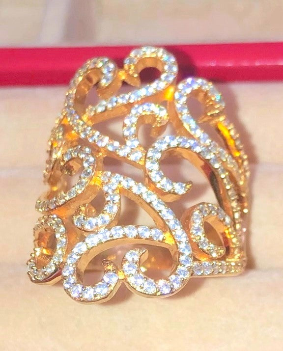 Gold Plated "Diamond" Swirl Long Finger Ring
