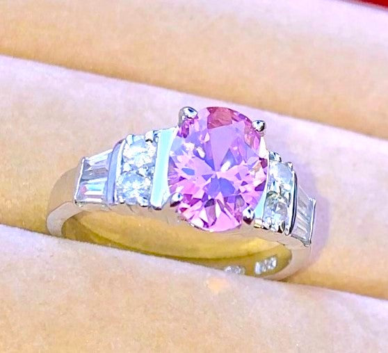 Juego de barra "Diamante" rosa redondo y anillo con detalles "Diamante" de talla baguette