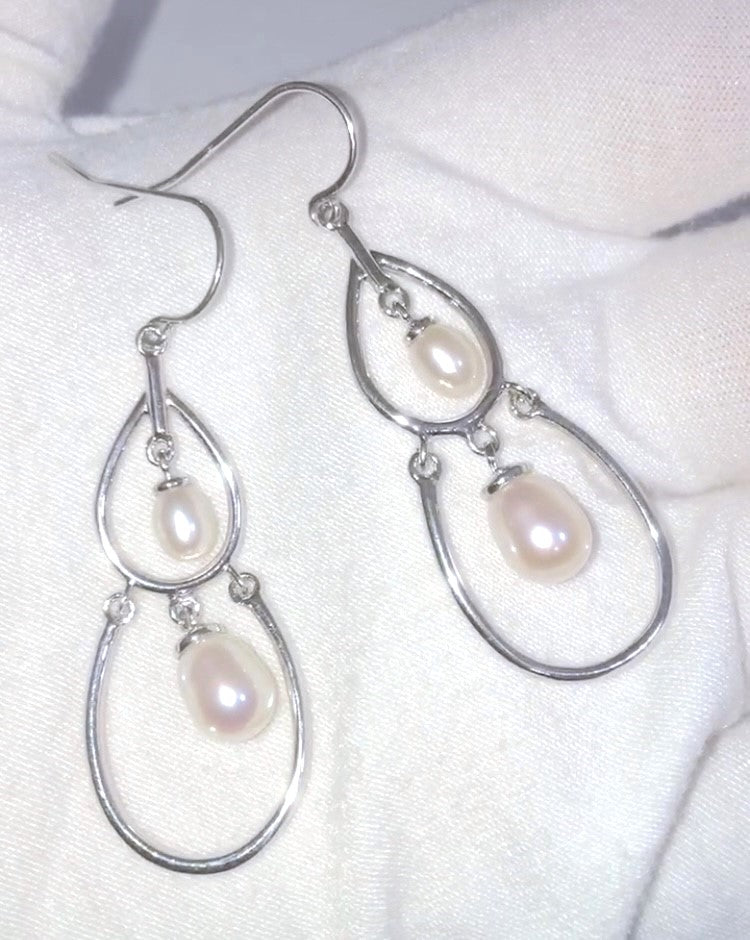 Two-Tier Teardrop Pearl Dangle Earrings