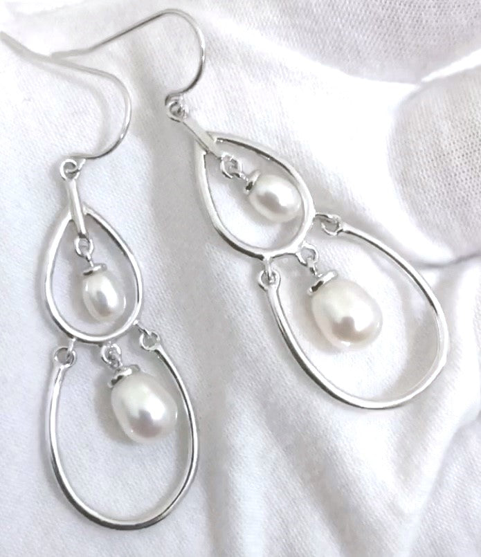 Two-Tier Teardrop Pearl Dangle Earrings